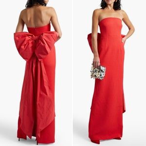 Rebecca Vallance Calla bow-embellished strapless cloqué gown